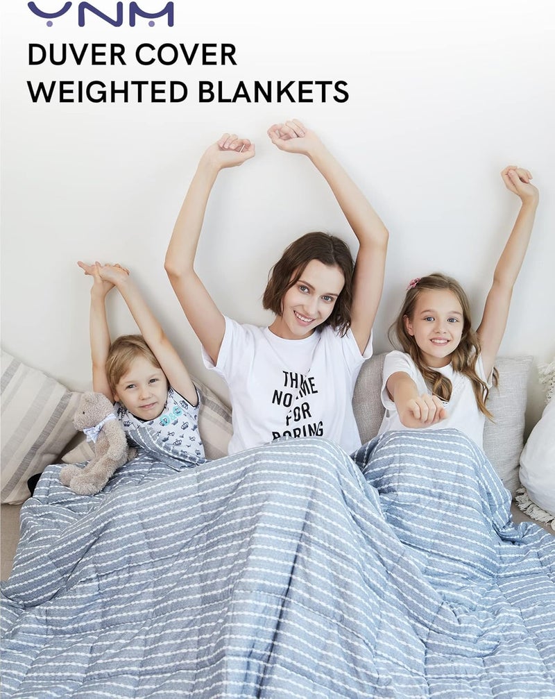 YnM Cotton Duvet Cover for Weighted Blankets (Blue White, 41''x60'') - Image 2