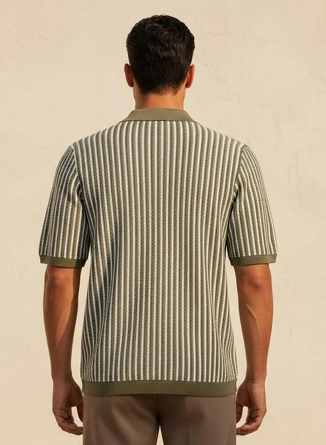 Splash FAV GREEN Men Short Sleeves Striped Polo T-shirt for Men | Best Price UAE