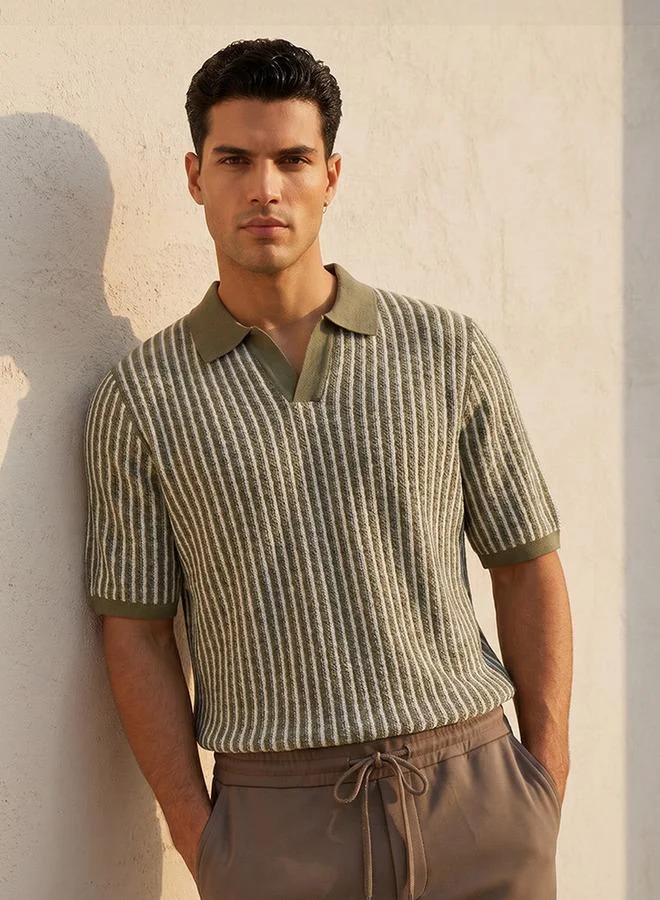Men Short Sleeves Striped Polo T-shirt