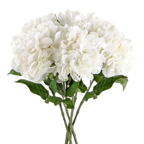 Acfruits 5Pcs Realistic White Hydrangea Artificial Flowers with Stems 21 Inch Lifelike Faux Hydrangeas Flower Large Hydrangea for Weddings Bouquets Table Centerpieces Home Decor Party - Image 5