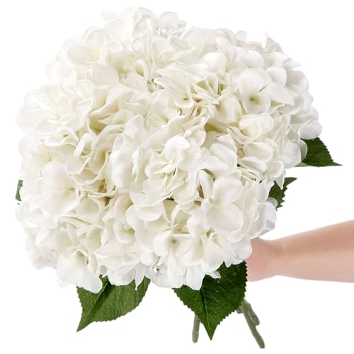Acfruits 5Pcs Realistic White Hydrangea Artificial Flowers with Stems 21 Inch Lifelike Faux Hydrangeas Flower Large Hydrangea for Weddings Bouquets Table Centerpieces Home Decor Party - Image 1