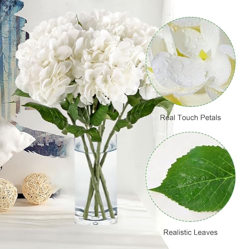 Acfruits 5Pcs Realistic White Hydrangea Artificial Flowers with Stems 21 Inch Lifelike Faux Hydrangeas Flower Large Hydrangea for Weddings Bouquets Table Centerpieces Home Decor Party - Image 4