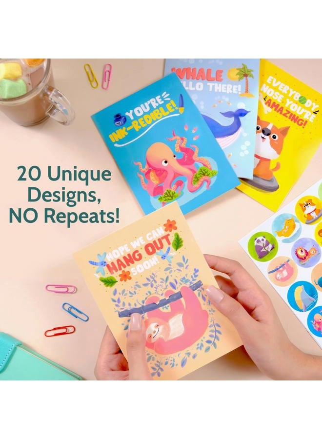 T MARIE Animal Fun Fact Cards with Bookmarks - 20 Greeting Cards with Pop-Out Bookmark Mini Gifts - Punny, Funny Bulk Thinking of You Notecards for Kids, Grandkids, Teachers, Students, Friends, Family & More - Image 2