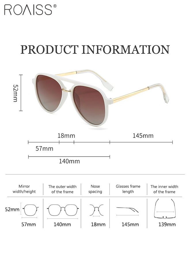 roaiss Retro Aviator Polarized Sunglasses for Women Men UV400 Protection Sun Glasses Double Bridge Trendy Shades Anti-Glare Sun Glasses for Driving, Fishing, Traveling (White) - Image 4