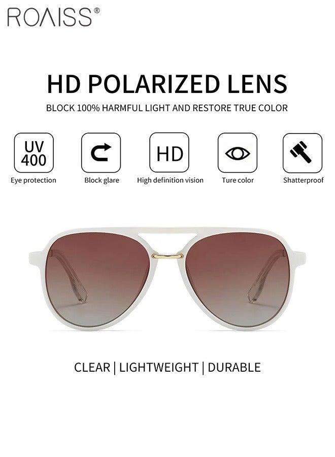 roaiss Retro Aviator Polarized Sunglasses for Women Men UV400 Protection Sun Glasses Double Bridge Trendy Shades Anti-Glare Sun Glasses for Driving, Fishing, Traveling (White) - Image 3