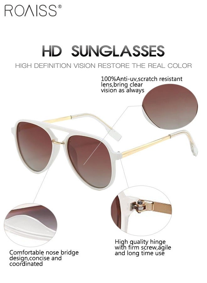 roaiss Retro Aviator Polarized Sunglasses for Women Men UV400 Protection Sun Glasses Double Bridge Trendy Shades Anti-Glare Sun Glasses for Driving, Fishing, Traveling (White) - Image 5