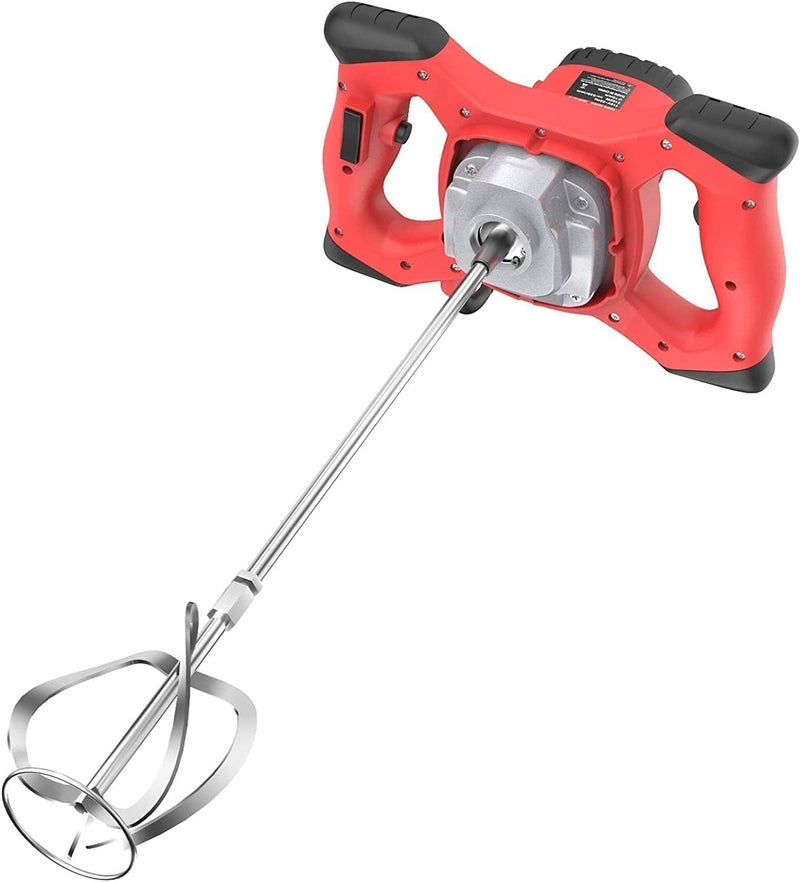 Hellaro Plastic 1400W Electric PaintCementConcrete Mixer with Variable Speed Red - Image 1