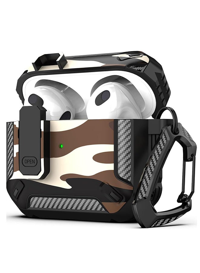 O Ozone For AirPods 4 Case Cover (2024) with Secure Lock Clip, Camouflage Design Full Drop Protection Shockproof Hard PC Case Cover Keychain- Brown - Image 1
