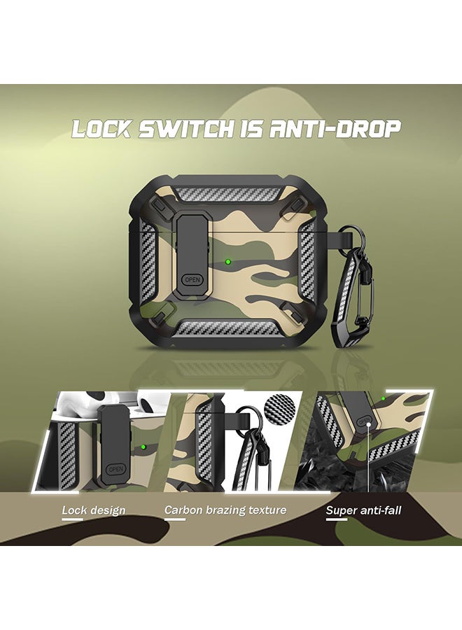 O Ozone For AirPods 4 Case Cover (2024) with Secure Lock Clip, Camouflage Design Full Drop Protection Shockproof Hard PC Case Cover Keychain- Brown - Image 3