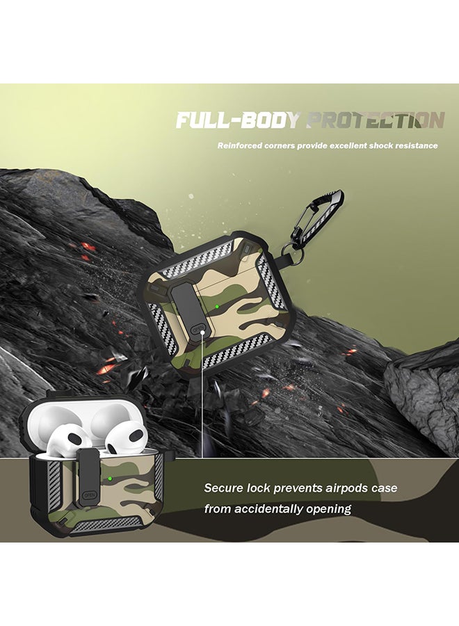 O Ozone For AirPods 4 Case Cover (2024) with Secure Lock Clip, Camouflage Design Full Drop Protection Shockproof Hard PC Case Cover Keychain- Brown - Image 2