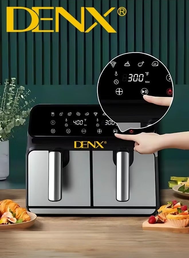 Denx Dual Basket Air Fryer - Versatile Stainless Steel Double Air Fryer, 4L + 4L Capacity, Two Independent Cooking Zones, Touch Control Panel, Smart Temperature Control, Automatic Electric Fryer for Grilling, Baking, and Roasting - Image 4