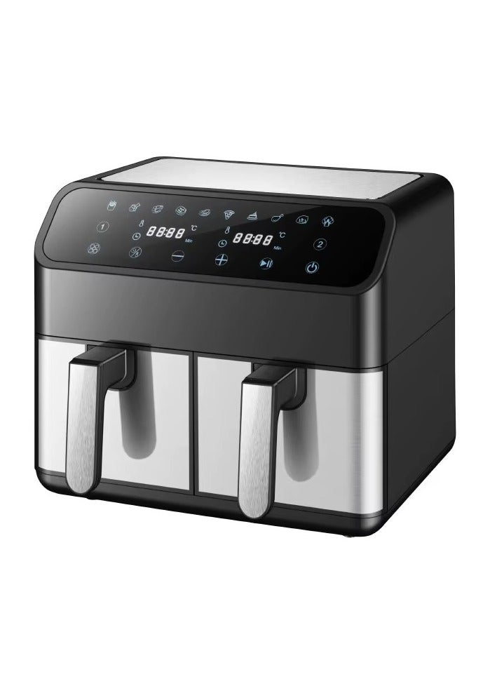Denx Dual Basket Air Fryer - Versatile Stainless Steel Double Air Fryer, 4L + 4L Capacity, Two Independent Cooking Zones, Touch Control Panel, Smart Temperature Control, Automatic Electric Fryer for Grilling, Baking, and Roasting - Image 1