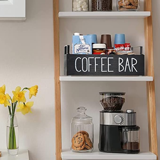 quxup Wooden Coffee Station Organizer Farmhouse Coffee Bar Accessories Organizer For Counter KCup Pod Holder Storage Basket With Handle - Image 4
