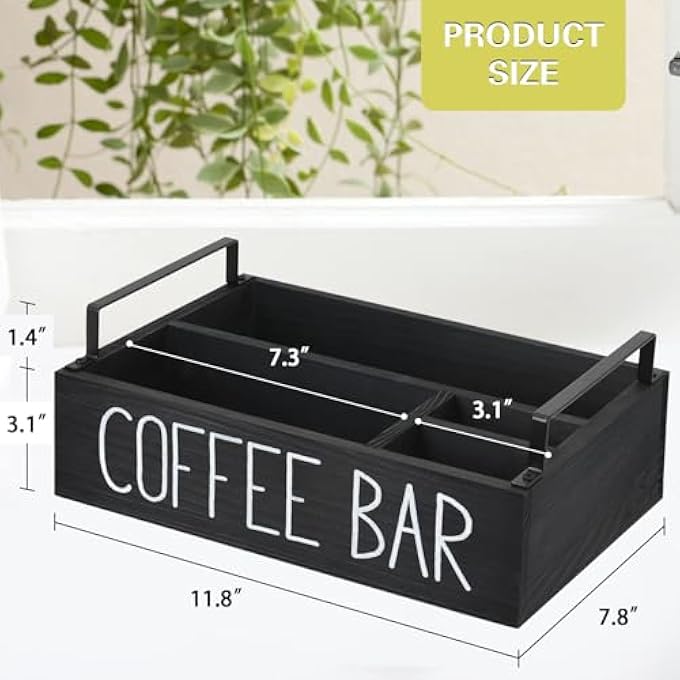 quxup Wooden Coffee Station Organizer Farmhouse Coffee Bar Accessories Organizer For Counter KCup Pod Holder Storage Basket With Handle - Image 5
