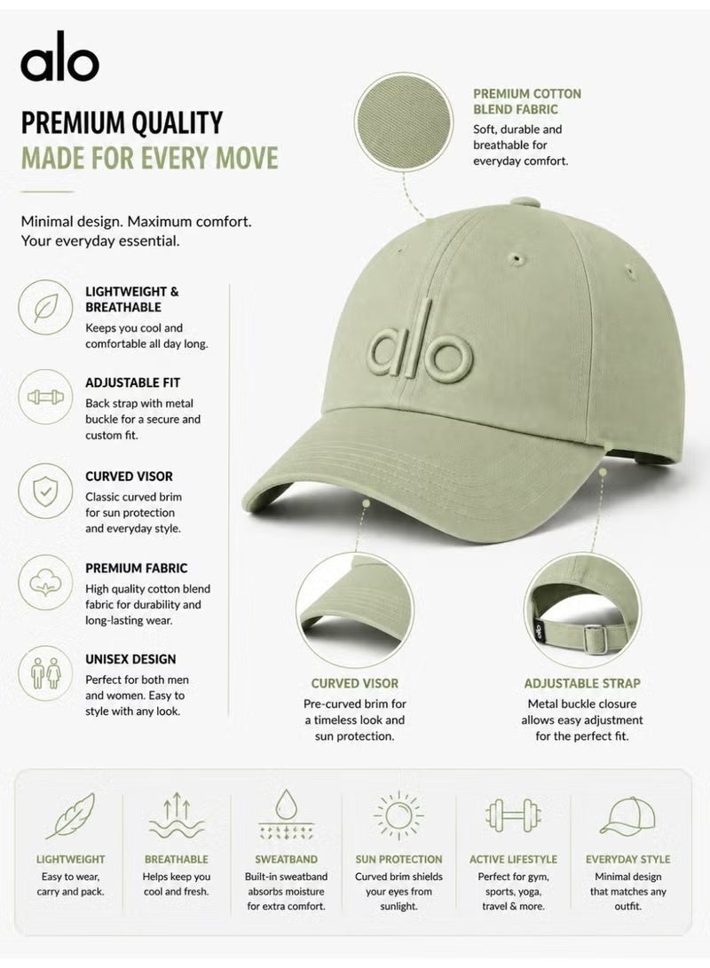 Alo Yoga Premium Unisex Adjustable Baseball Cap – Lightweight Breathable Casual Sports Hat for Men & Women, Curved Visor Streetwear Style, Sage Green - Image 4