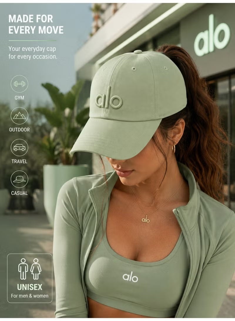 Alo Yoga Premium Unisex Adjustable Baseball Cap – Lightweight Breathable Casual Sports Hat for Men & Women, Curved Visor Streetwear Style, Sage Green - Image 3