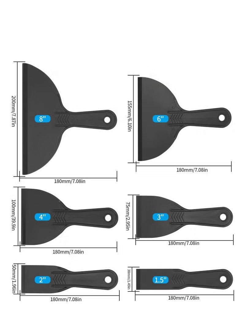 6 Pcs Plastic Putty Knife Set, Paint Scrapers Tools, Putty Filler Spatula Scraper for Spackling, Patching, Decals, Wallpaper, Remover Sticker, Car Painting Spatula Knife Scrapers - Black - Image 2