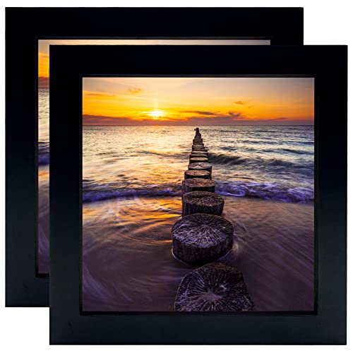 LEKAIYA 6x6 Black Picture Frames Set of 2, Square Solid Wood Photo Frame for Tabletop or Wall Mounting - Image 1