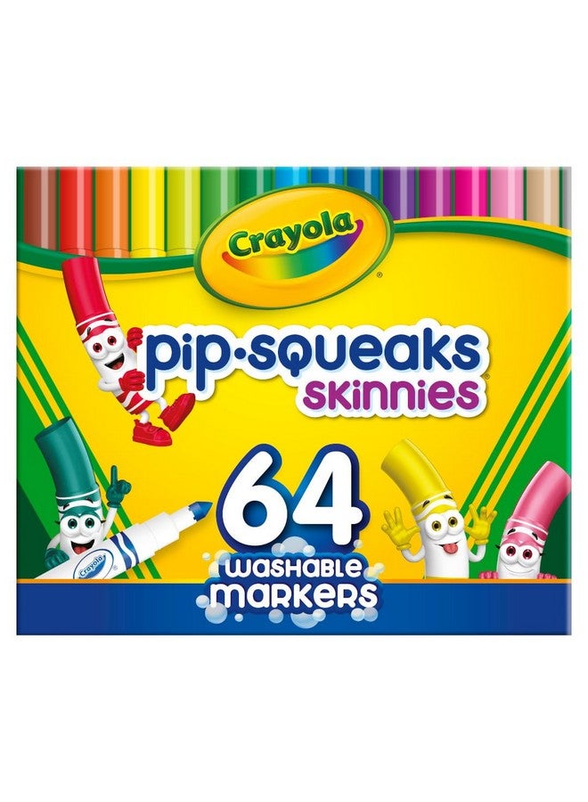 Crayola Pip-Squeaks Skinnies Washable Markers (64ct), Mini Markers for Kids, Coloring Markers, Craft Supplies, Kids Holiday Gift, 3+ - Image 1