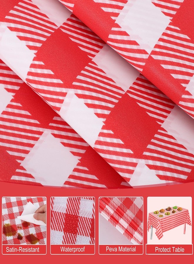 NatNarr 6 Pack Red and White Checkered Tablecloth, 54 X 108Inch Plastic Red Gingham Tablecloth Disposable Picnic Tablecloth Waterproof Red Checkered Tablecloth for Picnic Barbecue Birthday Farm Party - Image 3