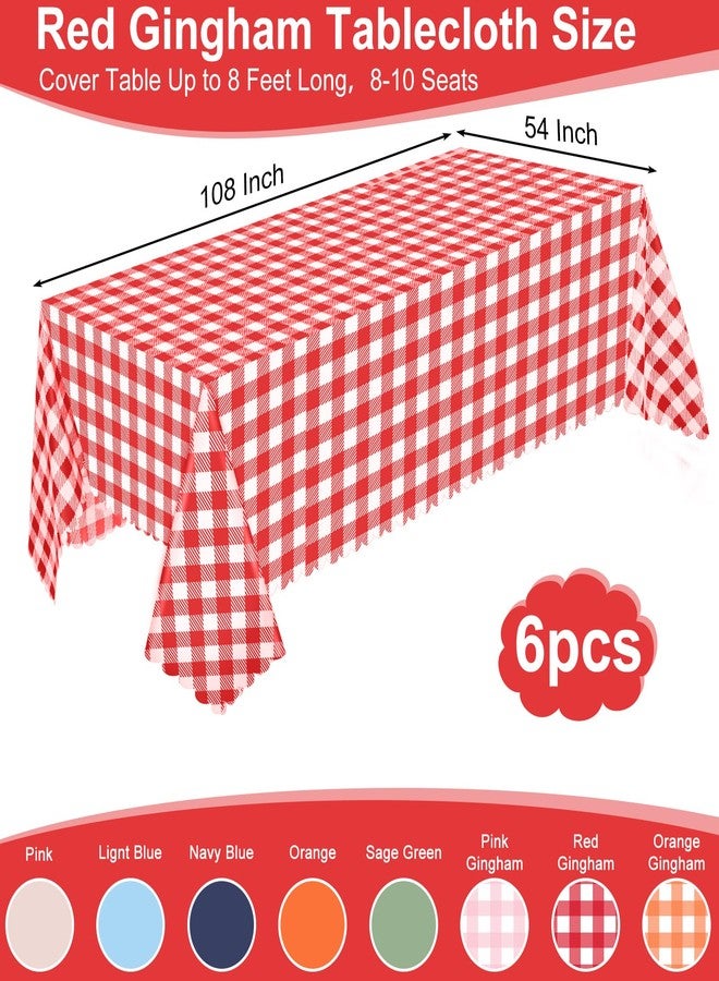 NatNarr 6 Pack Red and White Checkered Tablecloth, 54 X 108Inch Plastic Red Gingham Tablecloth Disposable Picnic Tablecloth Waterproof Red Checkered Tablecloth for Picnic Barbecue Birthday Farm Party - Image 2