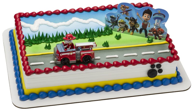 DecoPac DecoSet Paw Patrol Just Yelp for Help Cake Topper  2-Piece Decorations with Marshall in Fire Engine and Background for Fun After the Birthday Party - Image 1