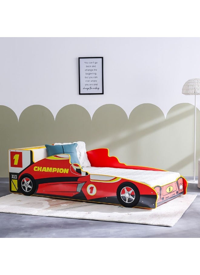 DANUBE HOME Ranger Champion 90X190 Car Bed – Kids Car-Shaped Bed for Boys & Girls – Comfortable and Stylish Children's Bed for Bedroom, Playroom, Ideal for Nursery Décor -Red  - Image 1