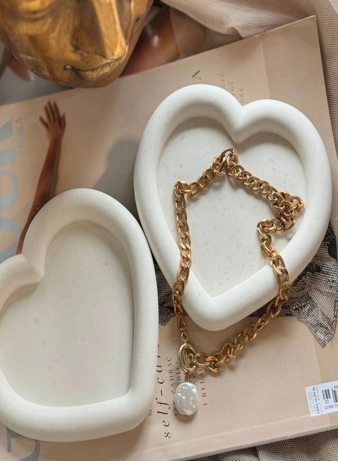 Kitty Cat® 1 Pcs Concrete Jewelry Tray Trinket Dish - Decorative Heart Vanity Key Tray for Women | Cute Jewelry Plate, Ring Holder, Aesthetic Room Decor, Perfect Valentine's Day Gift (13.7x12.3cm) - Image 1