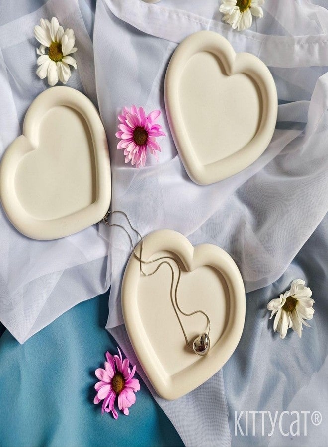 Kitty Cat® 1 Pcs Concrete Jewelry Tray Trinket Dish - Decorative Heart Vanity Key Tray for Women | Cute Jewelry Plate, Ring Holder, Aesthetic Room Decor, Perfect Valentine's Day Gift (13.7x12.3cm) - Image 4