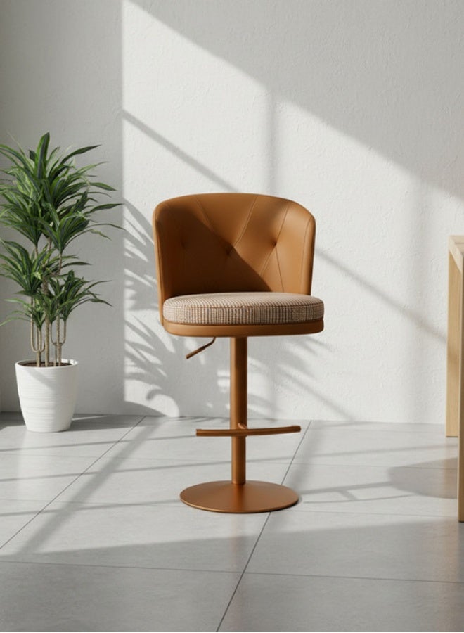 YI ONE كرسي بار وبار ستول - مقعد قماش بني مع أرجل معدنية، دوران دوار، ارتفاع قابل للتعديل وراحة للقدم للمطبخ والمنزل - Image 1