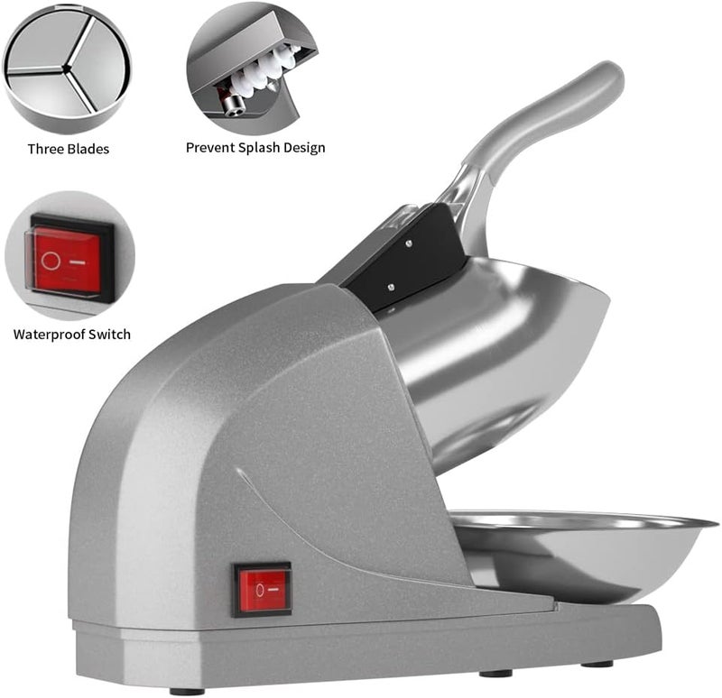OKF Ice Shaver Prevent Splash Snow Cone Machine, Electric 3 Blades Shaved Ice Machine, 380W Ice Shaver Machine, 286lbs/hr Shave Ice Machines, Snowcone Machines, Ice Crusher (Silver) - Image 2