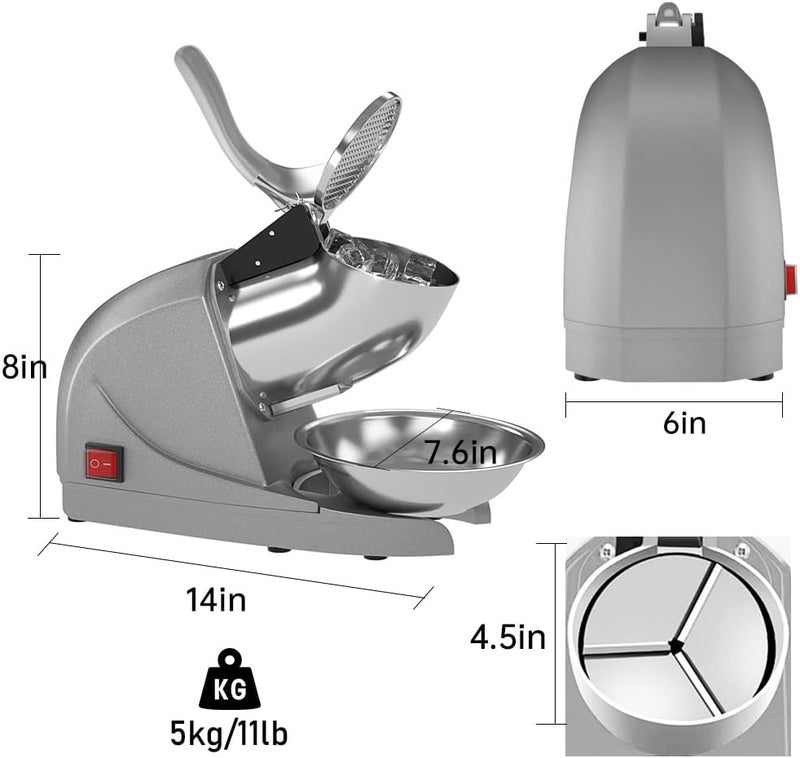 OKF Ice Shaver Prevent Splash Snow Cone Machine, Electric 3 Blades Shaved Ice Machine, 380W Ice Shaver Machine, 286lbs/hr Shave Ice Machines, Snowcone Machines, Ice Crusher (Silver) - Image 4