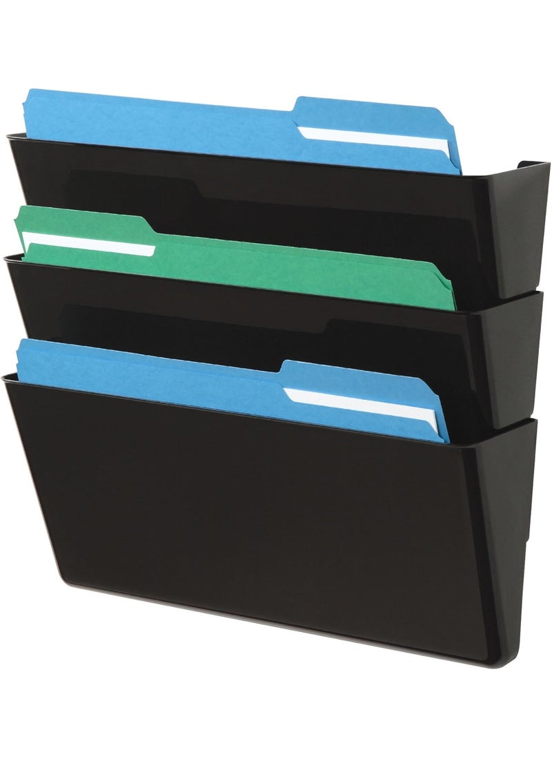 Deflecto Deflecto Office DocuPocket 73604 Wall File Organizer Stackable Letter Size Black Set of 3 13W x 7H x 4D  - Image 1