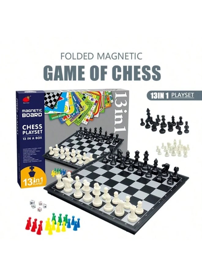 حديقة الألعاب طقم ألعاب تعليمية 13 في 1 – مجموعة شطرنج وألعاب متعددة مع صندوق تخزين للأطفال والكبار - Image 1