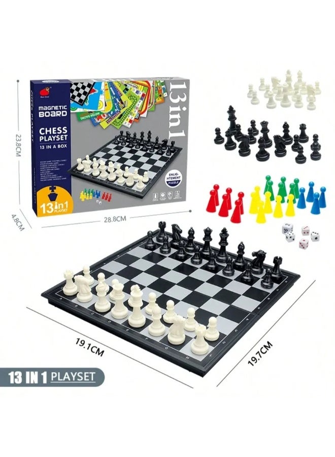 حديقة الألعاب طقم ألعاب تعليمية 13 في 1 – مجموعة شطرنج وألعاب متعددة مع صندوق تخزين للأطفال والكبار - Image 2