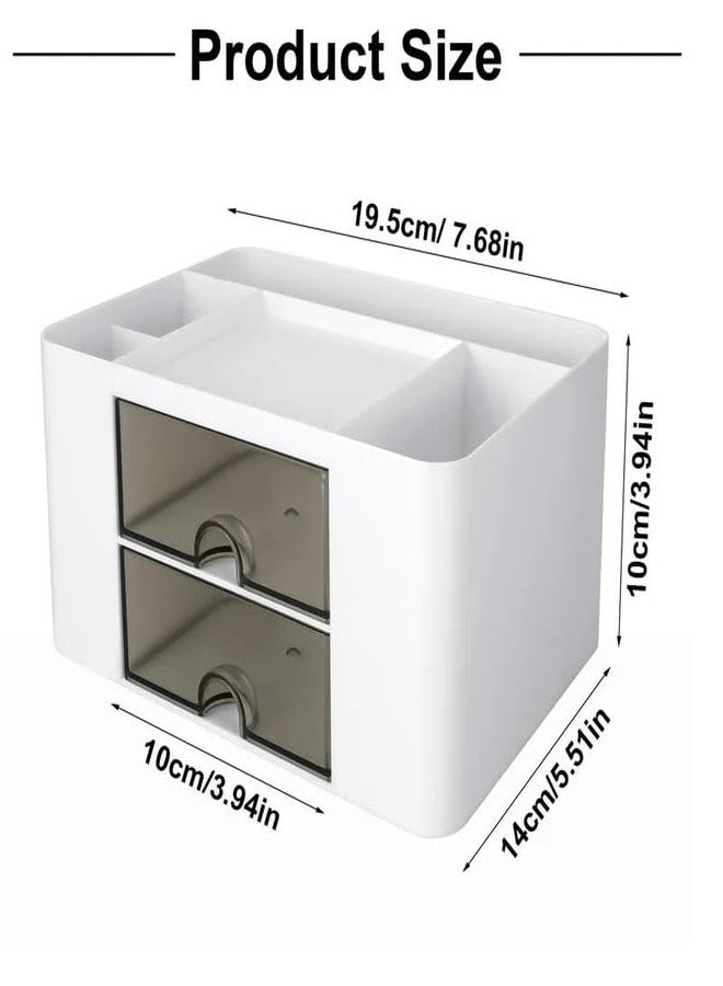 RILION Desk Organiser with 5 Compartments and 2 Drawers, Desktop Storage Box for Office Supplies and Stationery, White - Image 3