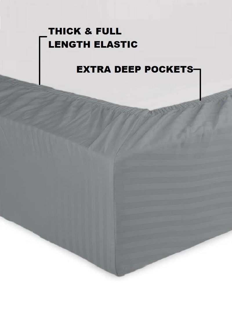 Blueberry Premium Quality Striped Bed Sheet Sets 100% Cotton 3 Piece Set Deep Pocket 150x200+20cm - Image 2