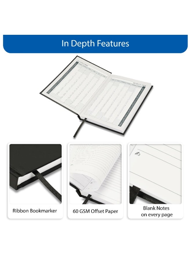 FIS 2026 Diary, A5 Size Diary(148x210mm), Hard Cover Vinyl Materials, Saturday & Sunday Combined, English, 60gsm White Paper, Black Color-FSDI90E26BK - Image 5