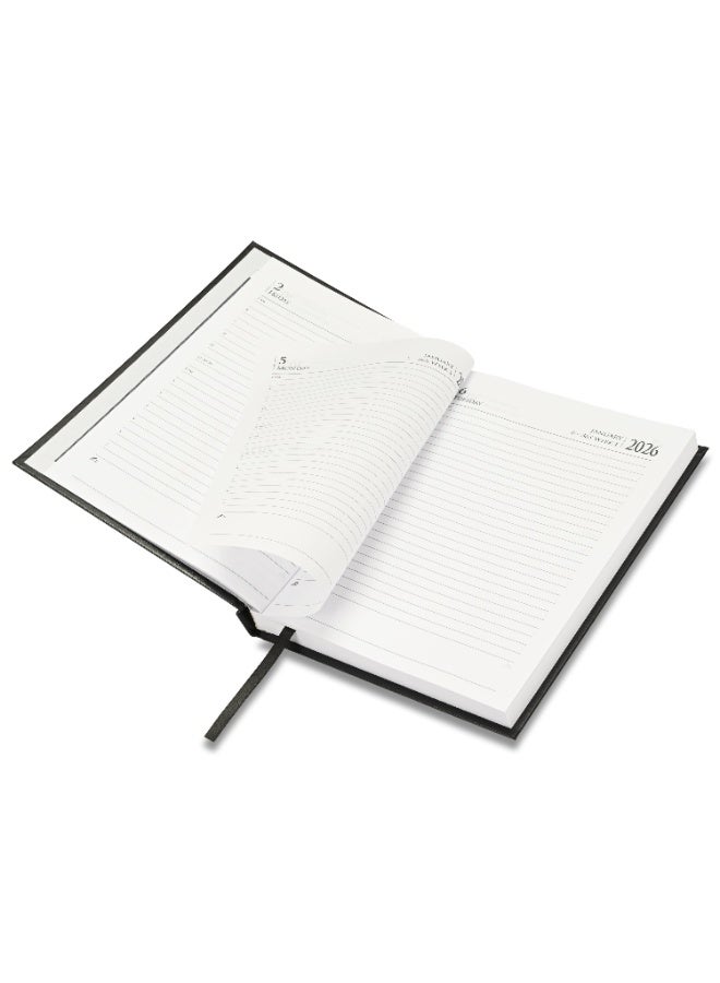 FIS 2026 Diary, A5 Size Diary(148x210mm), Hard Cover Vinyl Materials, Saturday & Sunday Combined, English, 60gsm White Paper, Black Color-FSDI90E26BK - Image 4