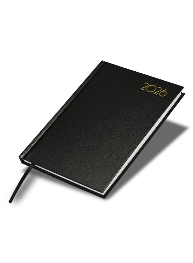 FIS 2026 Diary, A5 Size Diary(148x210mm), Hard Cover Vinyl Materials, Saturday & Sunday Combined, English, 60gsm White Paper, Black Color-FSDI90E26BK - Image 1