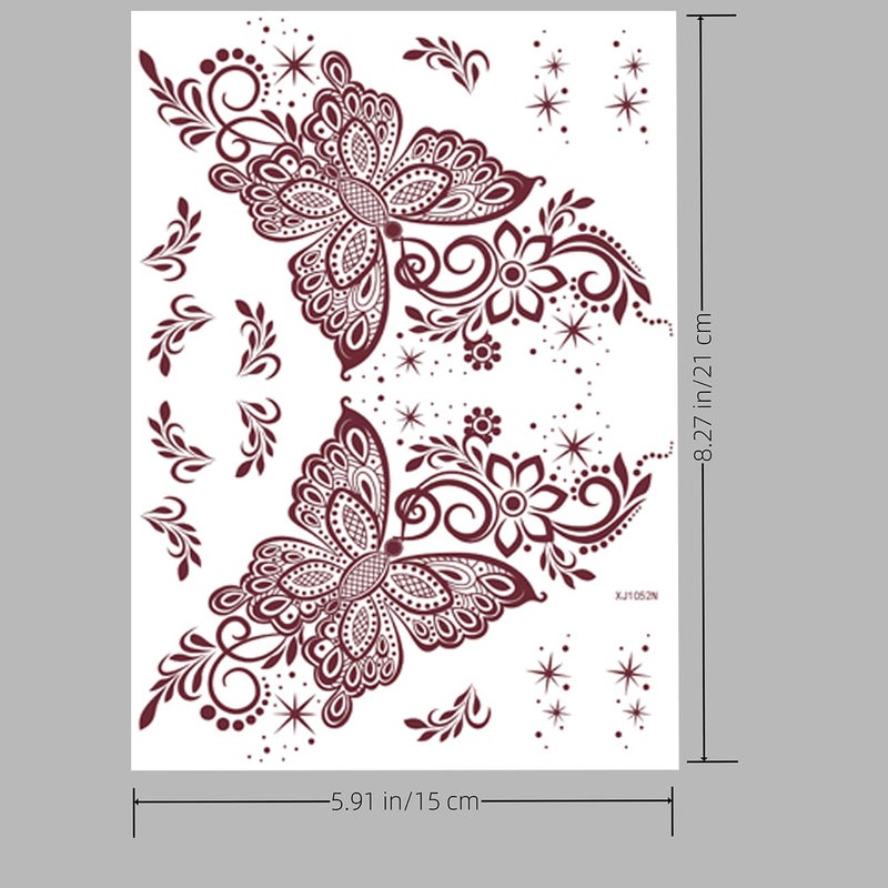 Xmasir Brown Henna Tattoo Kit, 12 Sheets Waterproof Temporary Tattoo Stickers Flower Fake Tattoos for Girls Women Body Art Stickers - Image 5