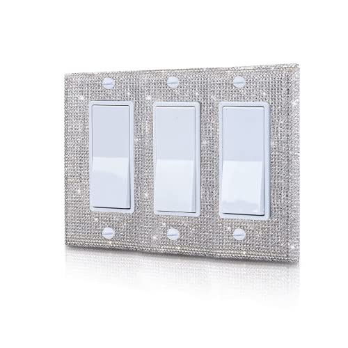 Gaocai Shiny Silver Rhinestones Wall Plates Light Switch Decorative Cover Plate Single Toggle For Kitchen Bathroom 3 Gang Rhinestones Outlet Covers Wall Plate - Image 1