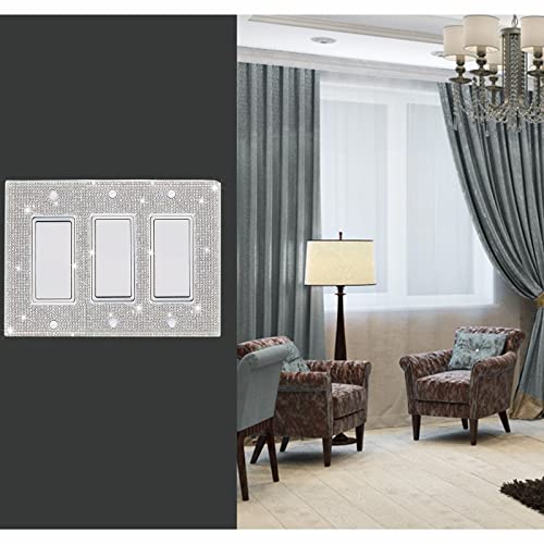 Gaocai Shiny Silver Rhinestones Wall Plates Light Switch Decorative Cover Plate Single Toggle For Kitchen Bathroom 3 Gang Rhinestones Outlet Covers Wall Plate - Image 5