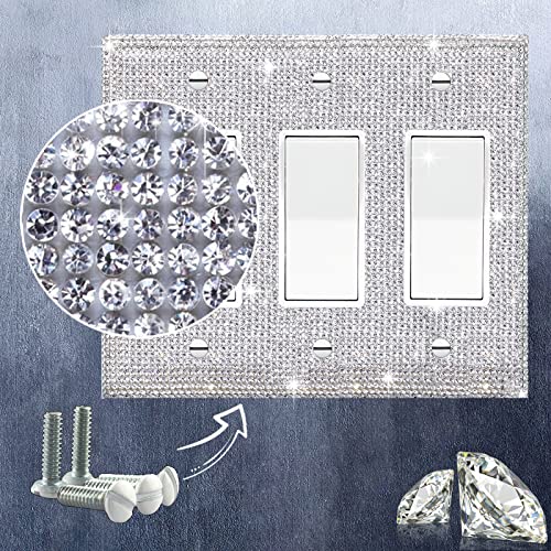 Gaocai Shiny Silver Rhinestones Wall Plates Light Switch Decorative Cover Plate Single Toggle For Kitchen Bathroom 3 Gang Rhinestones Outlet Covers Wall Plate - Image 3