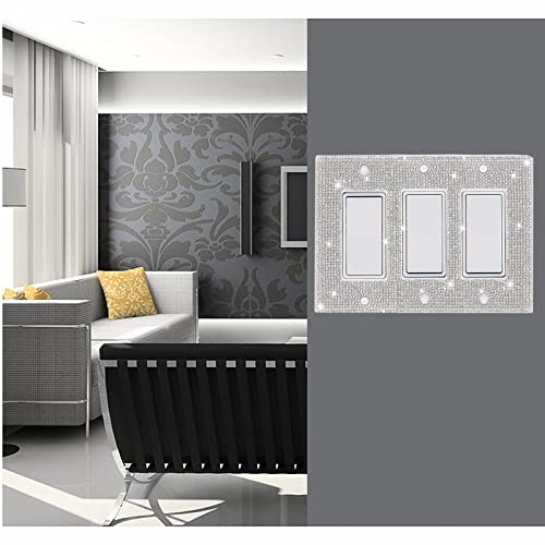Gaocai Shiny Silver Rhinestones Wall Plates Light Switch Decorative Cover Plate Single Toggle For Kitchen Bathroom 3 Gang Rhinestones Outlet Covers Wall Plate - Image 4