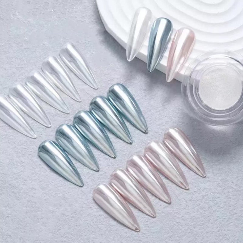 Pretty Diva White Chrome Nail Powder - 1g Super Glossy Mirror Effect White Moonlight Nails Chrome Powder, Salon Quality Chrome Powder Pigment for Nails - Image 3