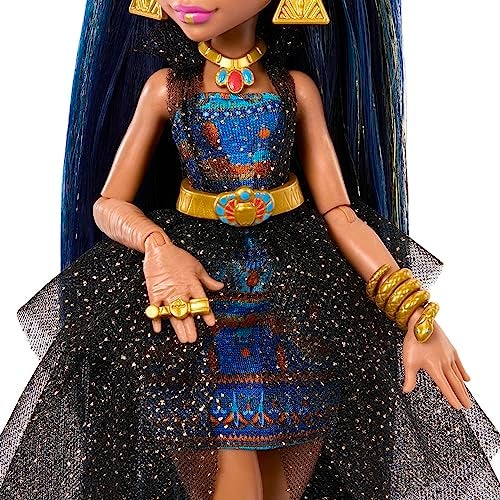 MONSTER HIGH دمية مونستر هاي مونستر بول، كليو دي نايل في فستان حفلة مع ملحقات ذات طابع بما في ذلك الصولجان والكعك - Image 3
