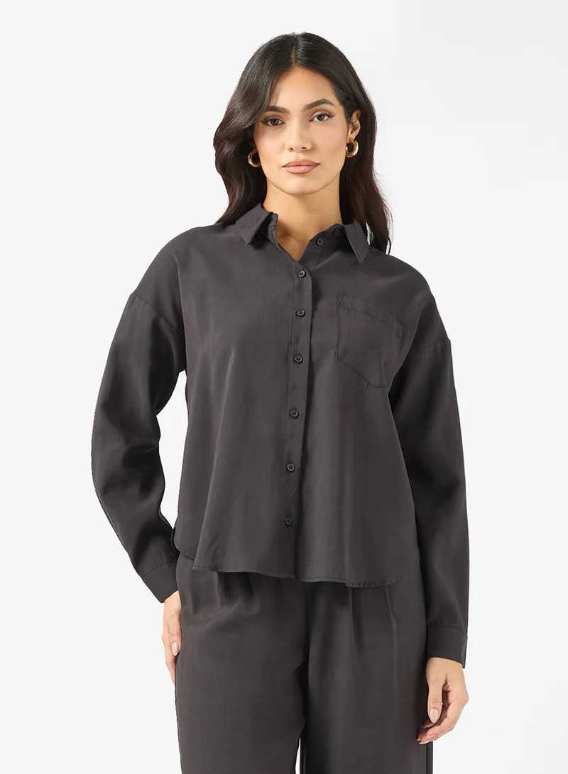 Tie Detailed Long Sleeve Woven Shirt