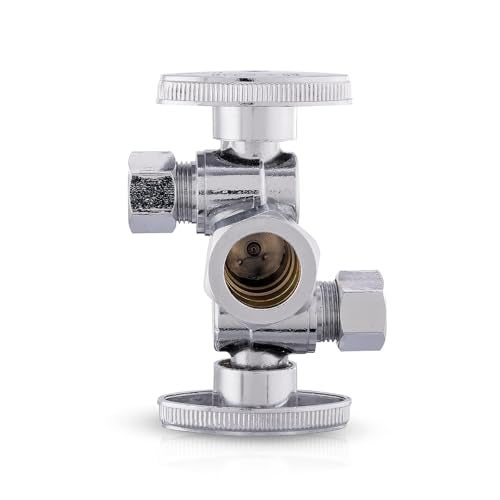 EFIELD صمام زاوية مزدوج الضغط بزاوية 1/4 مع 2 صمام إيقاف/مقابض، 1/2" NOM (5/8" OD) x (3/8 بوصة x 3/8 بوصة) مطلي بالكروم، (VALVE134) - Image 1
