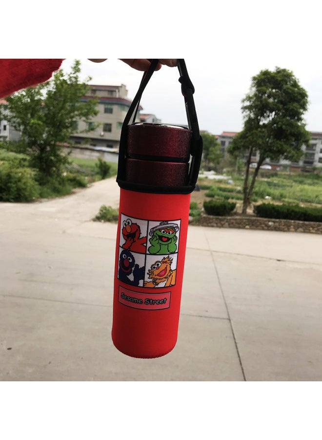 Wholesale Diving Material Cup Cover Crossbody Insulation Glass Protective Cover Cartoon Cute Drop-resistant Water Cup Handbag In Stock-Color:Four Grids-Sesame Street-Capacity:Large Size 550ml (height Cm)  - Image 1
